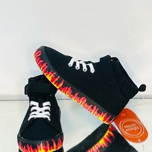 Kids Black and Red Flame Sneakers